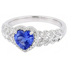 Afbeelding in Gallery-weergave laden, Witgouden Halo Hart Blauwe Saffier Ring Bladstijl 2,50 Karaat
