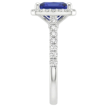 Afbeelding in Gallery-weergave laden, Witgouden Halo Ring Princess Srilankaanse Saffier &amp; Natuurlijke uit de aarde gewonnen Diamanten 6 Karaat
