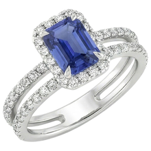 Afbeelding in Gallery-weergave laden, Witgouden Halo Ring smaragd Blauwe Saffier &amp; Diamant 5 Karaat
