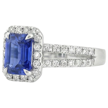 Afbeelding in Gallery-weergave laden, Witgouden Halo Ring smaragd Blauwe Saffier &amp; Diamant 5 Karaat
