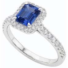 Afbeelding in Gallery-weergave laden, Witgouden Halo-trouwring Emerald Ceylon Sapphire 3,50 karaat
