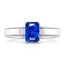 Afbeelding in Gallery-weergave laden, Witgouden Herenring Solitaire Ceylon Saffier 1,50 Ct Milgrain Schacht
