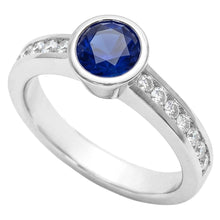 Afbeelding in Gallery-weergave laden, Witgouden Natuurlijke echte diamanten ( niet in een laboratorium gekweekt ) ring 2 karaats ronde ring set blauwe saffier edelsteen
