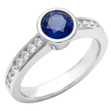 Afbeelding in Gallery-weergave laden, Witgouden Natuurlijke echte diamanten ( niet in een laboratorium gekweekt ) ring 2 karaats ronde ring set blauwe saffier edelsteen
