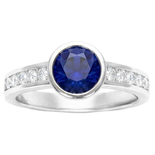 Afbeelding in Gallery-weergave laden, Witgouden Natuurlijke echte diamanten ( niet in een laboratorium gekweekt ) ring 2 karaats ronde ring set blauwe saffier edelsteen
