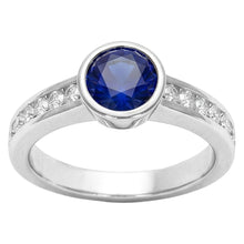 Afbeelding in Gallery-weergave laden, Witgouden Natuurlijke echte diamanten ( niet in een laboratorium gekweekt ) ring 2 karaats ronde ring set blauwe saffier edelsteen
