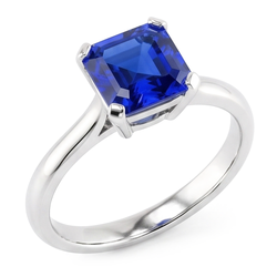 Witgouden Solitaire Ring Blauwe Saffier Asscher Geslepen 2 Karaat