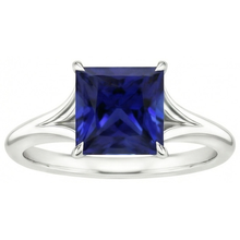 Afbeelding in Gallery-weergave laden, Natuurlijke (niet labgekweekte) Witgouden Solitaire Ring Princess Blauwe Saffier Split Shank 5 Karaat
