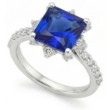 Afbeelding in Gallery-weergave laden, Witgouden Ring met uit de aarde gewonnen Diamant, Halo Ceylon Saffier en Accenten 6.25 Karaat
