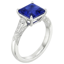 Afbeelding in Gallery-weergave laden, Witgoud 3-Steens Natuurlijke uit de aarde gewonnen Diamant &amp; Princess Blauwe Saffier Ring 5.25 Karaat
