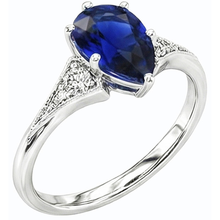 Afbeelding in Gallery-weergave laden, Witgouden ring met 3 stenen Peer Ceylon saffier &amp; Natuurlijke echte diamant ( niet in het laboratorium gekweekt )en 1,75 karaat
