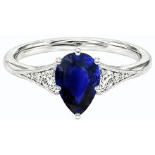 Afbeelding in Gallery-weergave laden, Witgouden ring met 3 stenen Peer Ceylon saffier &amp; Natuurlijke echte diamant ( niet in het laboratorium gekweekt )en 1,75 karaat
