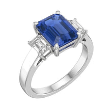 Afbeelding in Gallery-weergave laden, Witgouden ring met 3 stenen smaragd saffier 2,75 karaat stralende Natuurlijke echte diamant ( niet in het laboratorium gekweekt )en
