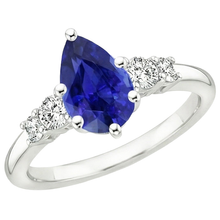 Afbeelding in Gallery-weergave laden, Witgouden ring met 5 stenen ronde Natuurlijke echte diamant ( niet in het laboratorium gekweekt ) en peer blauwe saffier 3,25 karaat
