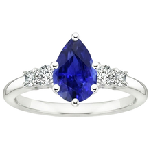 Afbeelding in Gallery-weergave laden, Witgouden ring met 5 stenen ronde Natuurlijke echte diamant ( niet in het laboratorium gekweekt ) en peer blauwe saffier 3,25 karaat
