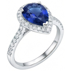 Witgouden sieraden 3.25 karaat peerring met Natuurlijke echte diamant ( niet in het laboratorium gekweekt ) en saffier