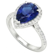 Afbeelding in Gallery-weergave laden, Witgouden sieraden 3.25 karaat peerring met Natuurlijke echte diamant ( niet in het laboratorium gekweekt ) en saffier
