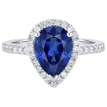 Afbeelding in Gallery-weergave laden, Witgouden sieraden 3.25 karaat peerring met Natuurlijke echte diamant ( niet in het laboratorium gekweekt ) en saffier
