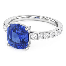 Afbeelding in Gallery-weergave laden, Witgouden solitaire ring met blauwe saffier en geaccentueerde Natuurlijke echte diamant ( niet in het laboratorium gekweekt ) 2,50 karaat
