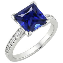 Witgouden Verlovingsring Princess Blauwe Saffier & Natuurlijke uit de aarde gewonnen Diamant 4 Karaat