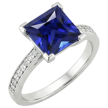 Afbeelding in Gallery-weergave laden, Witgouden Verlovingsring Princess Blauwe Saffier &amp; Natuurlijke uit de aarde gewonnen Diamant 4 Karaat
