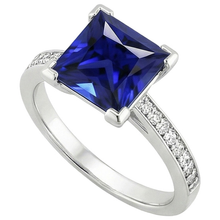 Afbeelding in Gallery-weergave laden, Witgouden Verlovingsring Princess Blauwe Saffier &amp; Natuurlijke uit de aarde gewonnen Diamant 4 Karaat
