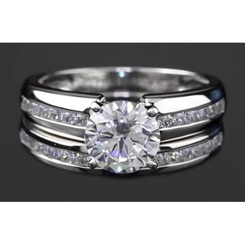 Witgouden 14K Verlovingsring Set Ronde Echt Diamant 4 Prong 3 Karaat