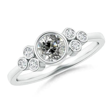 Witgouden Bubbelring Met Echt Diamanten Ronde Ring Met Oude Geslepen Sieraden 2,10 Karaat