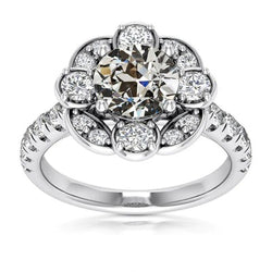 Witgouden Halo Ring Rond Old Mine Cut Natuurlijke uit de aarde gewonnen Diamanten Sieraden 5 Karaat