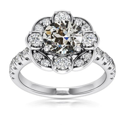 Witgouden Halo-Ring Ronde Oude Mijn Geslepen Echt Diamanten Sieraden 5 Karaat