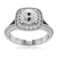 Witgouden Halo Ring Kussen Oud Slijpsel Natuurlijke uit de aarde gewonnen Diamanten 5.75 Karaat Milgrain