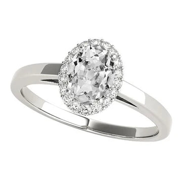 Witgouden Halo-Verlovingsring Ovaal Old Mine Cut Echt Diamond 4 Karaat