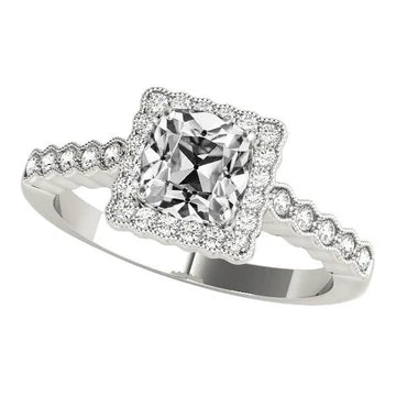 Witgouden Halo Kussen Old Mine Cut Echt Diamond Ring 6 Karaats Sieraden