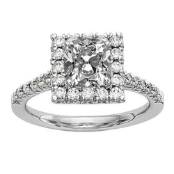 Witgoud Halo Kussen Oud Mijn Slijpsel Echte Natuurlijke uit de aarde gewonnen Diamanten Ring 5.25 Karaat