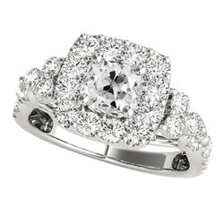 Witgoud Halo Kussen Oud Geslepen uit de aarde gewonnen Diamanten Trouwring 7 Karaat