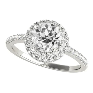 Witgouden Halo Oud Geslepen Ronde Echt Diamanten Ring Met Accenten 4,50 Karaat