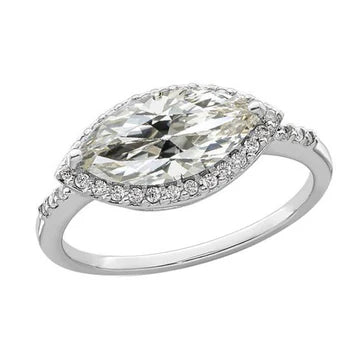 Witgouden Halo Ring Marquise Old Mine Cut Echt Diamond 6 Karaats Sieraden