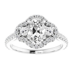 Witgoud Halo Ring met Ronde & Ovale Oud Geslepen Natuurlijke uit de aarde gewonnen Diamanten 7.75 Karaat