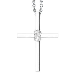 Witgouden Kruis Echt Diamanten Hanger Dia Ketting Ovaal Oude Mijnwerker 1 Karaat