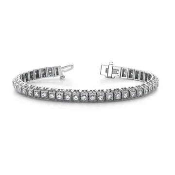 Witgouden Milgrain Vierkante Stijl Link Ronde Echt Diamanten Armband 6 Ct