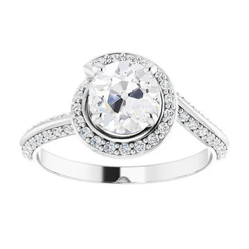 Witgouden Oude Geslepen Echt Diamanten Halo Ring Prong Set Sieraden 5,25 Karaat