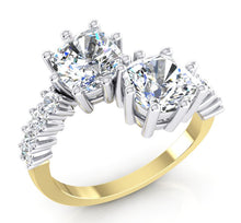Afbeelding in Gallery-weergave laden, Witgouden Ring Met Dubbele Kussengeslepen Diamant, 3,30 Karaat 14K
