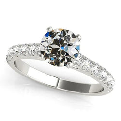 Witgouden Ronde Old Mine Cut Echte Natuurlijke uit de aarde gewonnen Diamanten Ring 4 Karaat Dames Sieraden