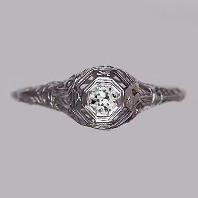 Witgouden Solitaire Ronde Oude Mijnwerker Echt Diamanten Ring 0,50 Karaat