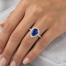 Afbeelding in Gallery-weergave laden, Witgouden sieraden 3.25 karaat peerring met Natuurlijke echte diamant ( niet in het laboratorium gekweekt ) en saffier
