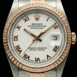 Witte Romeinse wijzerplaat Rolex Datumjust dameshorloge oester Doorlopend