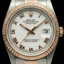 Afbeelding in Gallery-weergave laden, Witte Romeinse wijzerplaat Rolex Datumjust dameshorloge oester Doorlopend
