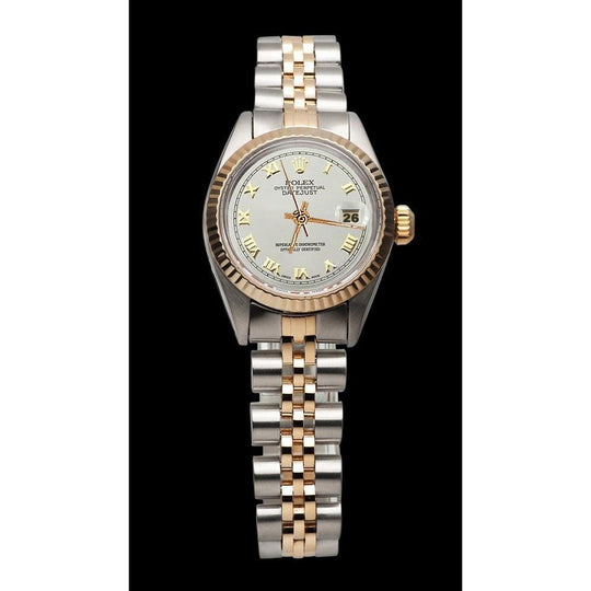 Witte Romeinse wijzerplaat Rolex Datumjust dameshorloge oester Doorlopend
