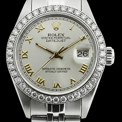 Witte Romeinse wijzerplaat Rolex damesarmband Datum Net Natuurlijke echte diamant ( niet in het l...