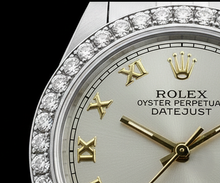 Afbeelding in Gallery-weergave laden, Witte Romeinse wijzerplaat Rolex damesarmband Datum Net diamanten rand
